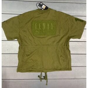 Puma Fenty by Rihanna Short Sleeve Top Womens‎ Small Green Drawstring Waist NWT